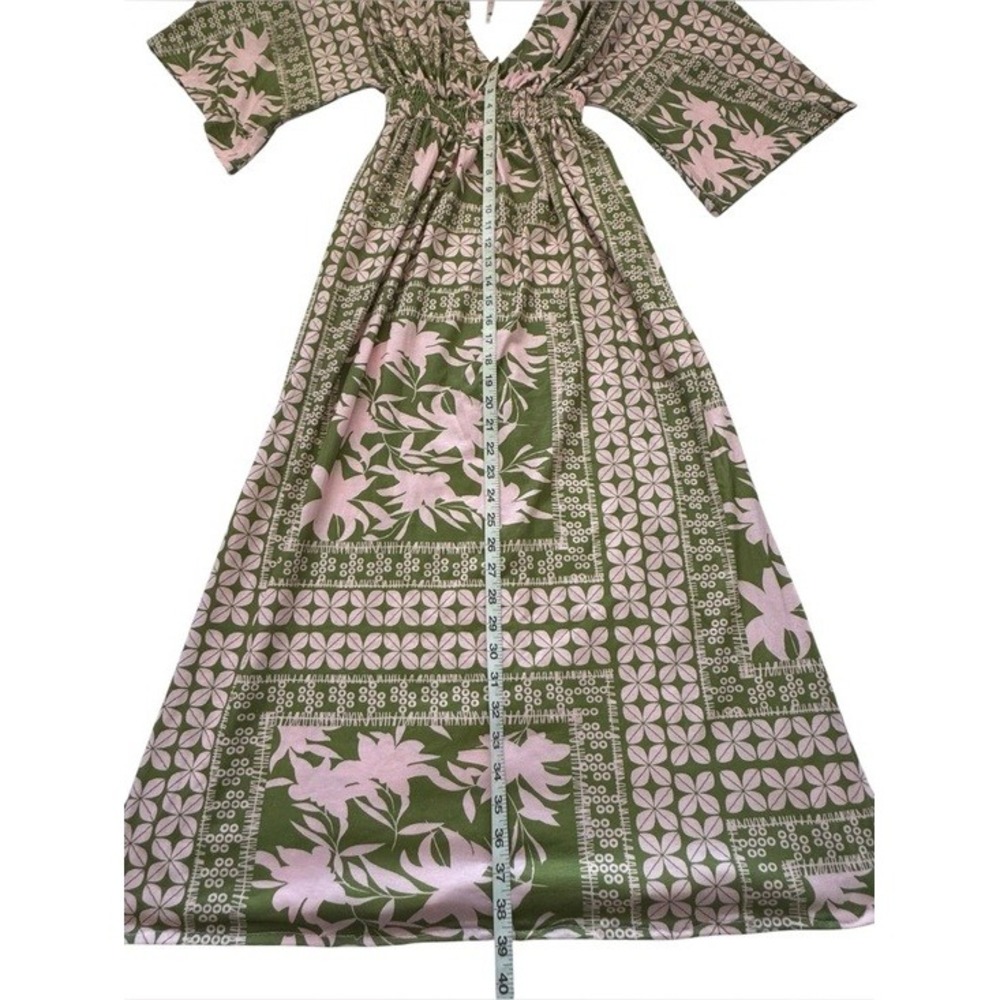 Unbranded Green & Pink Floral Boho Tropical Maxi Dress Kimono Sleeve Size Small - Picture 13 of 13